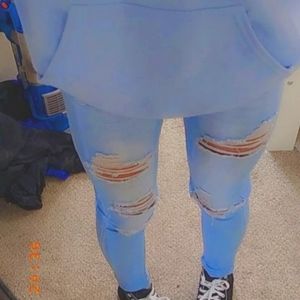 These nice cute light blue jeans ripped pants